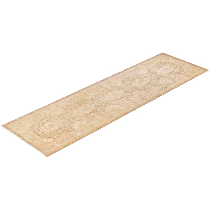 Overton Hand Knotted Wool Vintage Inspired Modern Contemporary Eclectic Beige Runner Rug