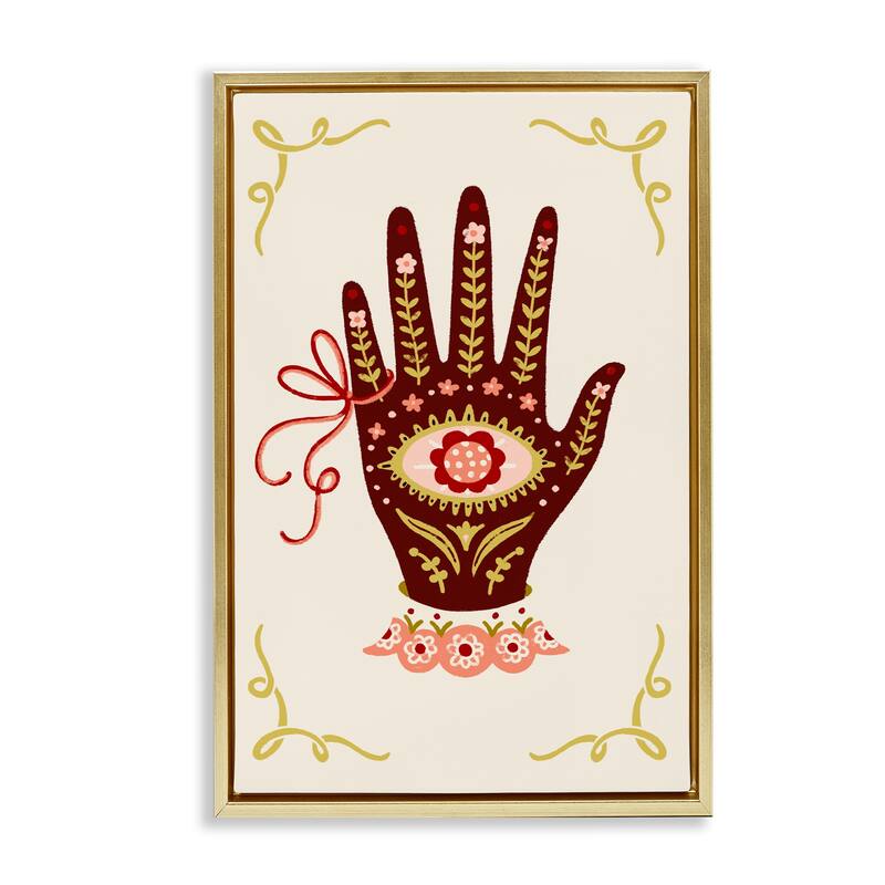 Stupell Boho Folk Style Hand Framed Floater Canvas Wall Art Design By Hannah Moren - 21 x 31 - Gold