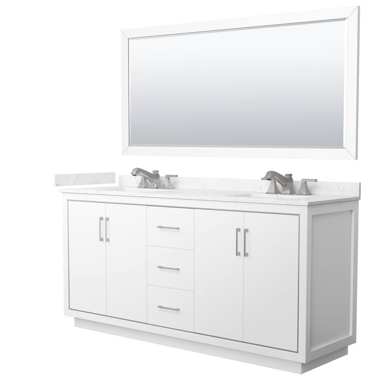 Wyndham Collection WCF1111-72D-VCA-US3M70 Icon 72" Free Standing - White / Carrara Cultured Marble Top / Brushed