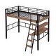preview thumbnail 1 of 9, Full Size Metal Loft Bed with Built-in Desk,Storage Shelf and Ladder,Minimalist Design Black