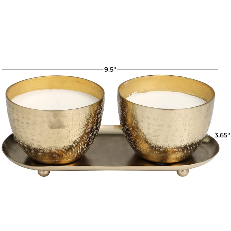 Silver or Gold or Copper Metal Scented Grid Patterned 10 oz 1 Wick Candle with White Wax (Set of 2)