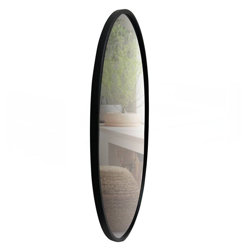 Oval Metal Wall Mirror with Framed Edges and Wooden Backing