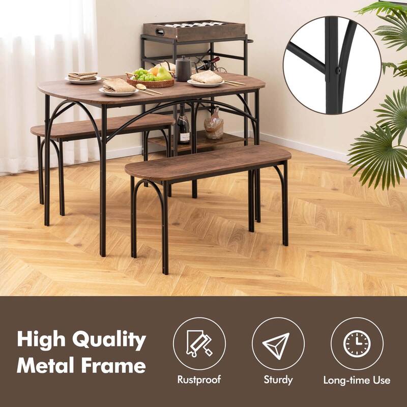 Costway 3 PCS 48" Dining Table Set for 4Rectangular Table & 2 Benches