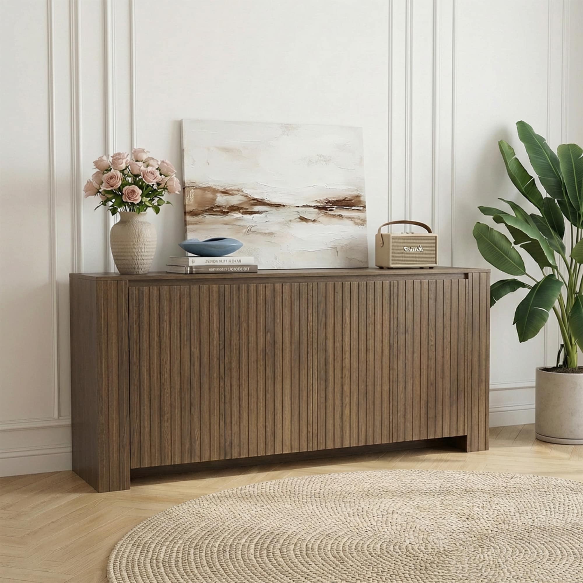 Symmetrical Flush Four-door Wood Sideboard Cabinet