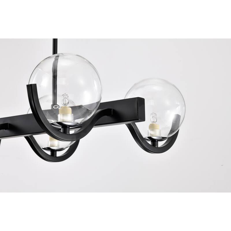 25" Element Matte Black 6-Light Linear Chandelier with Glass Globe Shade