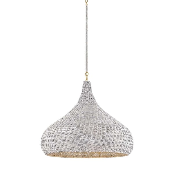 slide 2 of 11, Hudson Valley Lighting 4828 Hampstead 28" Wide Pendant with Seagrass Aged Brass
