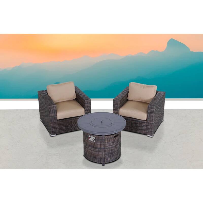 3-Piece All-Weather Seating Group with premium Cushions - Assembly Required - Beige,Brown Mix