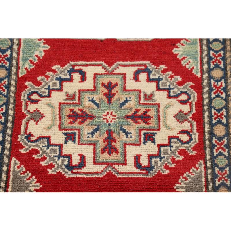 Geometric Kazak Runner Rug Handmade Wool Carpet - 2'7" x 10'7"