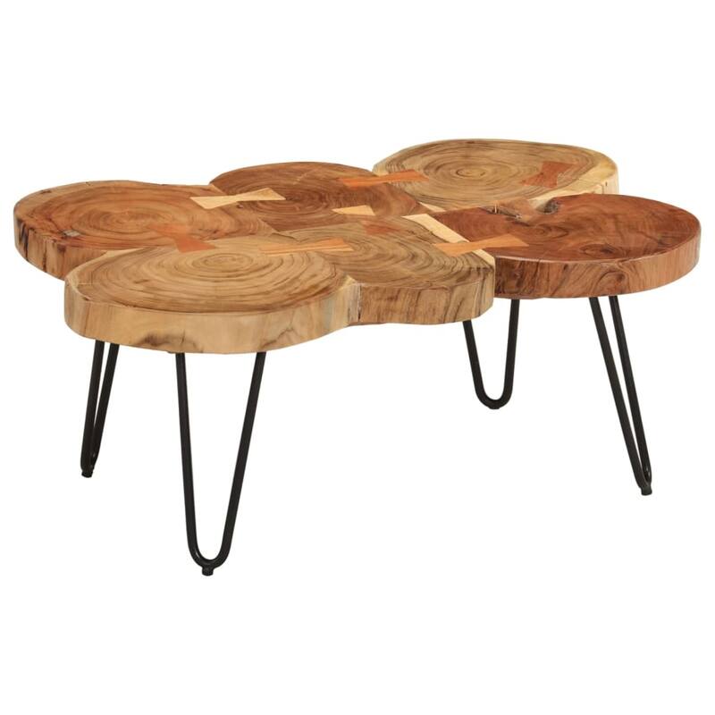 vidaXL Coffee Table End Table with Iron Legs 4 Trunks Solid Wood Acacia