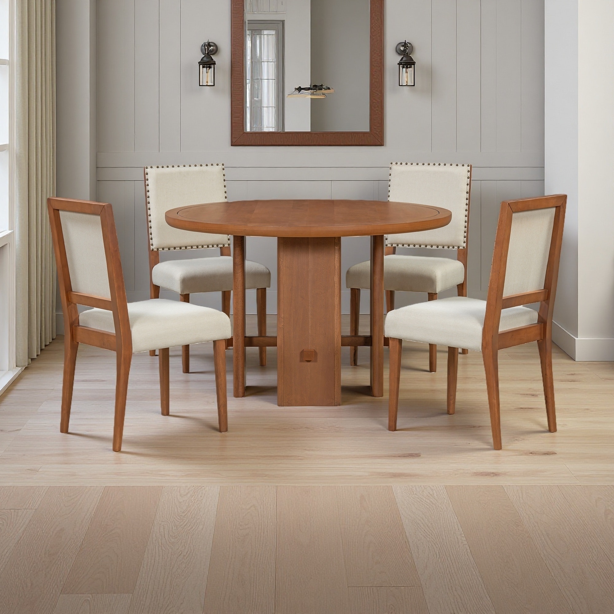 5-Piece Dining Set with Round Table and 4 Upholstered Chairs