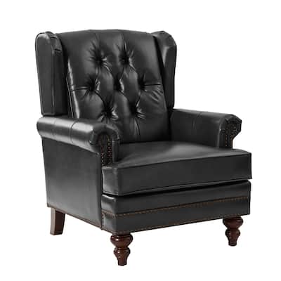 Nestor 34"W Traditional Oil Wax Genuine Leather Accent Chair by HULALA HOME