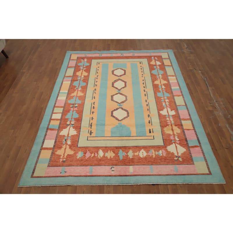 Hand Knotted Oriental 100% Wool Carpet Modern Geometric Multi-Colored Gabbeh Area Rug - 8' 10'' X 6' 3''
