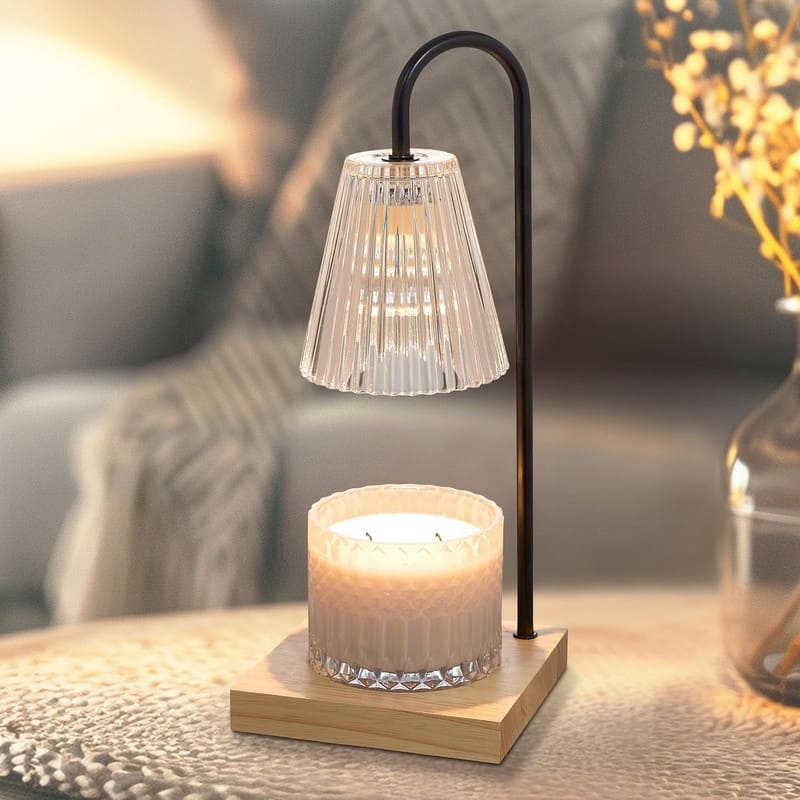 Sheffield Home Glass Candle Warmer Lamp, Flameless Candle and Wax Melter for Long-Lasting Fragrance - Black Ribbed Glass