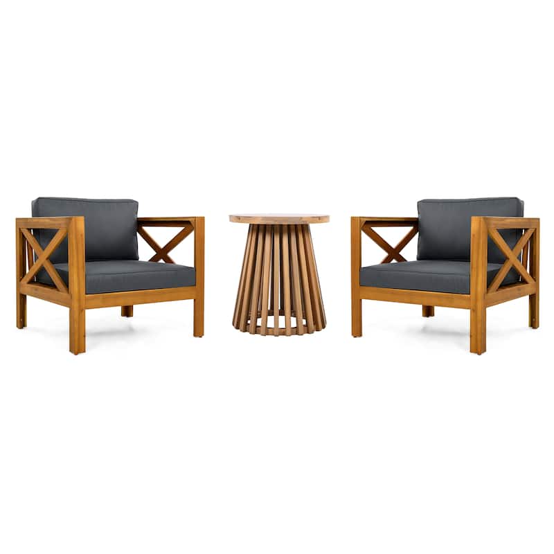 Christopher Knight Home - Alexander Acacia Wood Patio 3 Piece Chat Set