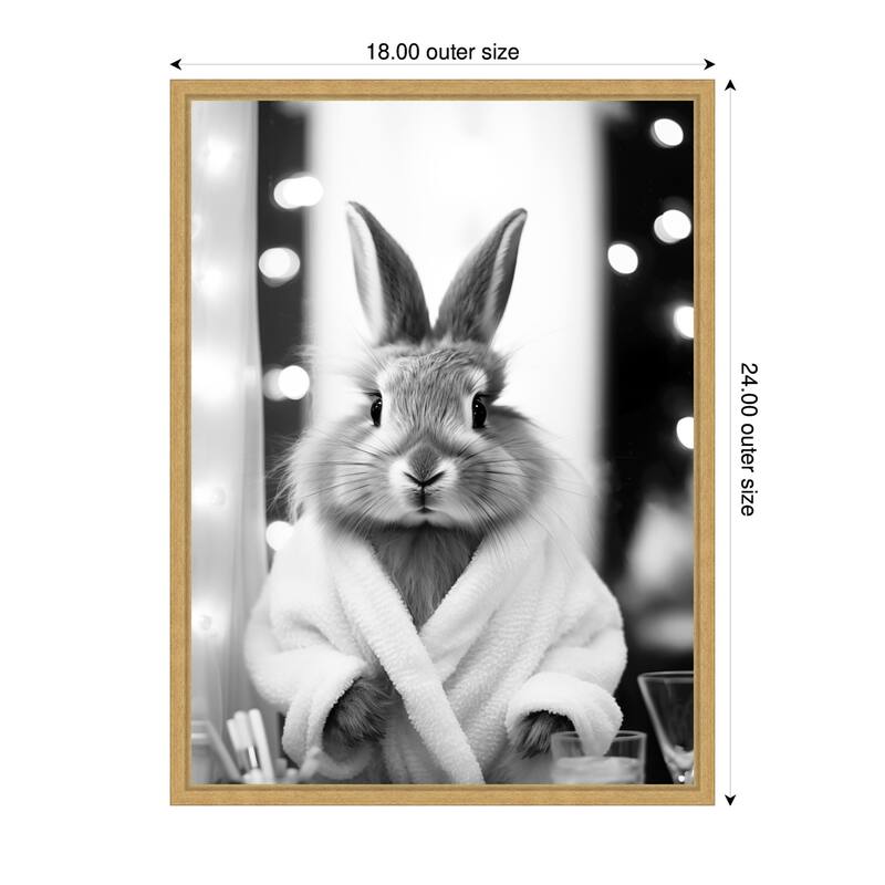 Kate and Laurel Sylvie Bunny Glam Bathroom Art Towel Robe Black and White Framed Canvas by The Creative Bunch Studio