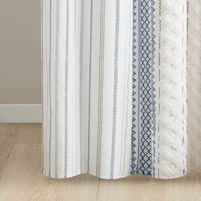 INK+IVY Imani Cotton Printed Shower Curtain with Chenille