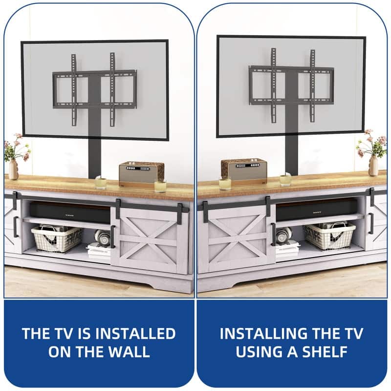 Farmhouse TV Stand for up to 65" TV with Doors and Open Shelves Media Console Power Outlet