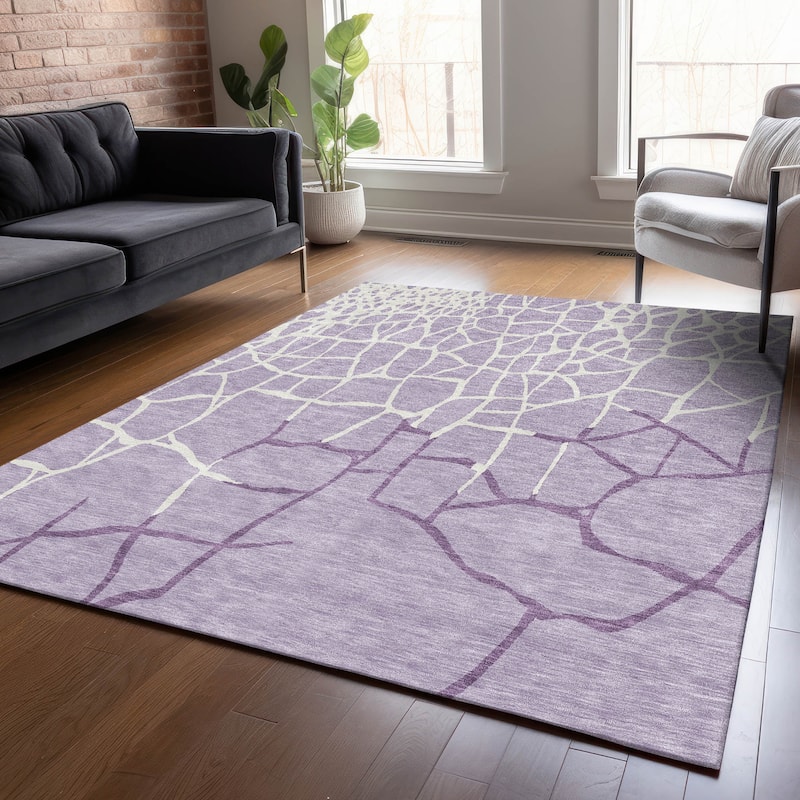 Machine Washable Indoor/ Outdoor Abstract Webby Chantille Rug - Lavender - 10' x 14'