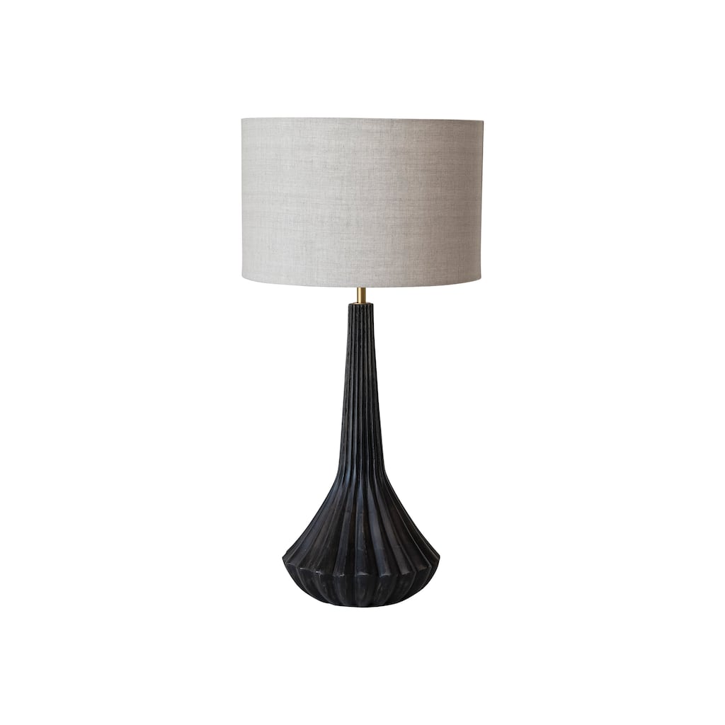 Mango Wood Pleated Table Lamp with Linen Shade - 12.0"L x 12.0"W x 24.0"H