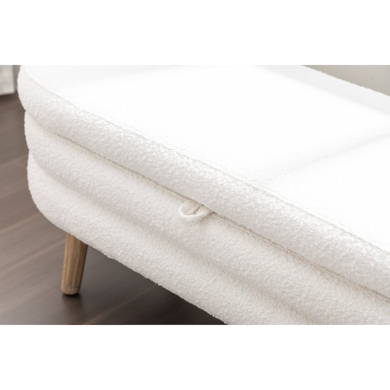 44.8" Storage Bench with 300lb Seating, Boucle Fabric Bed Bench with Wood Legs Safety Hinge