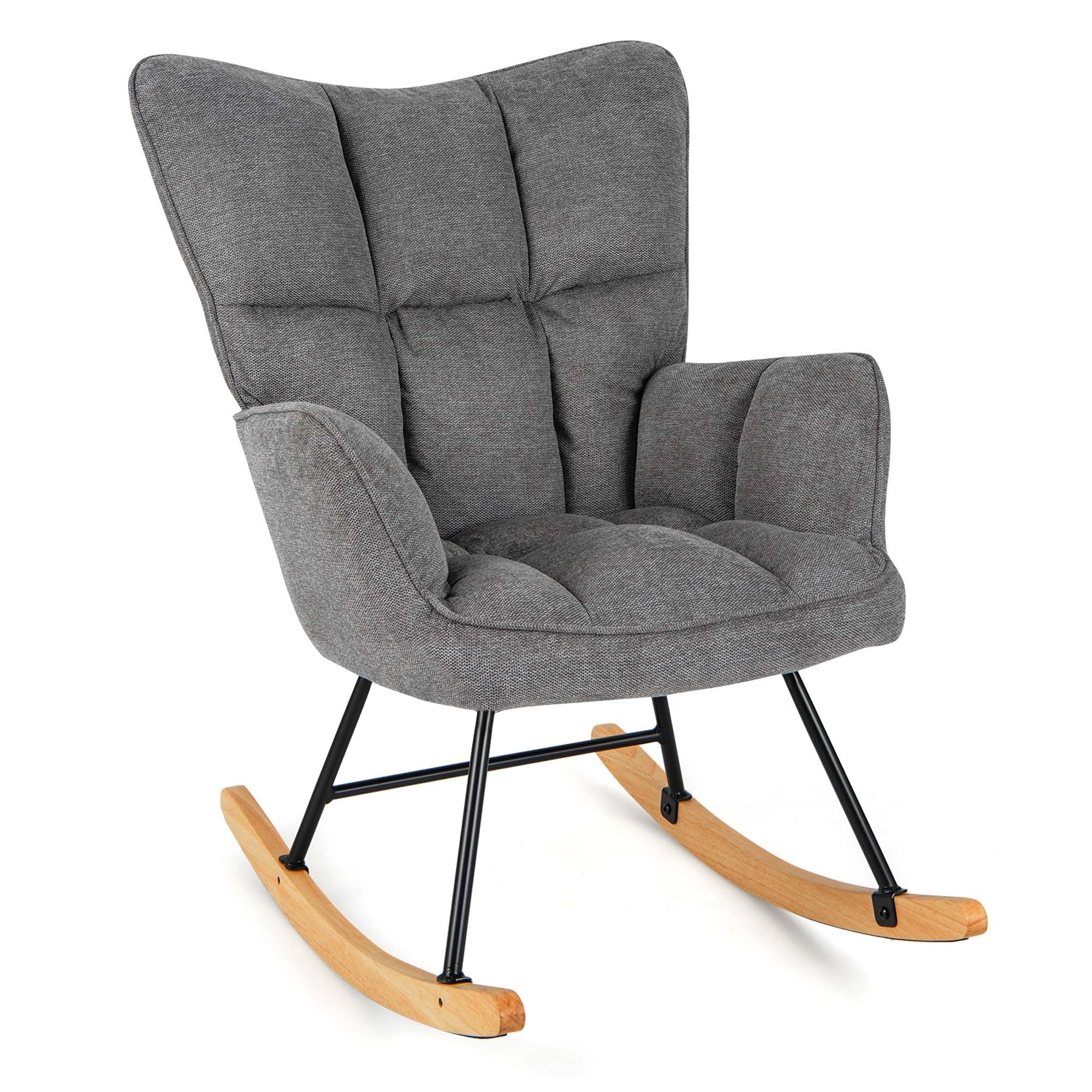 Costway Linen Nursery Rocking Chair with High Backrest Padded Armrests See Details Bed Bath Beyond 40433902