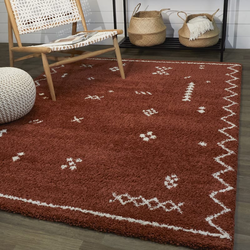 Eila Geometric Southwestern Shag Area Rug - 5'3" x 7' - Rust - Rectangle