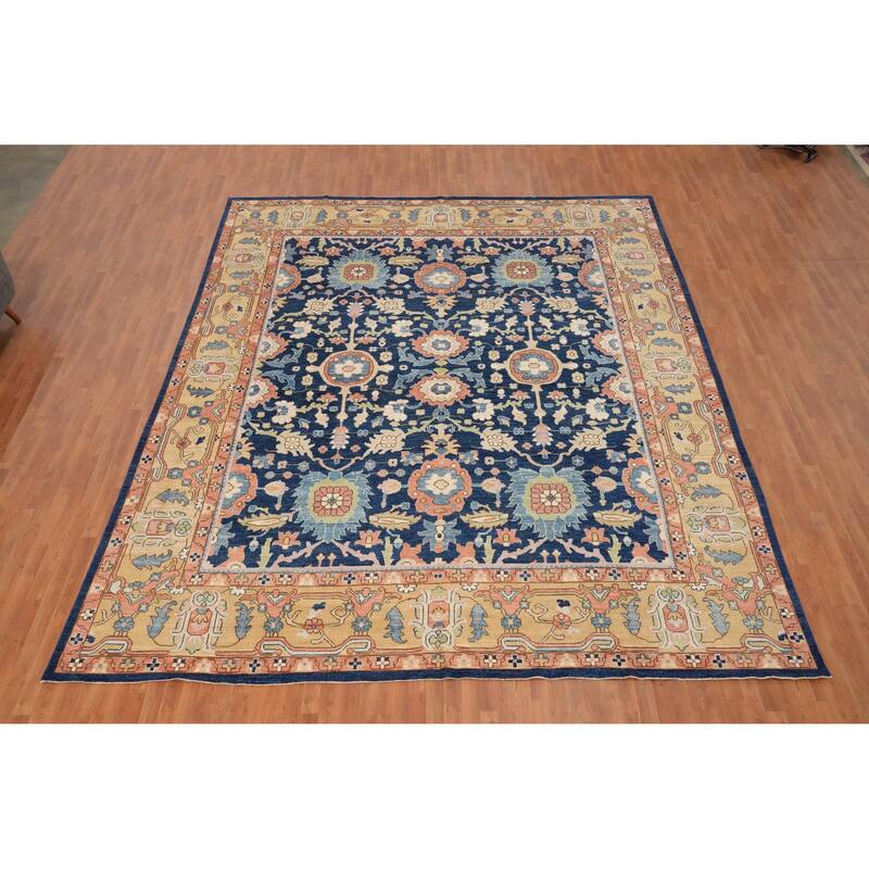 Hand Knotted Oriental 100% Wool Carpet Traditional All-Over Navy Blue & Blues Ziegler Area Rug - 14' 6'' X 12' 2''