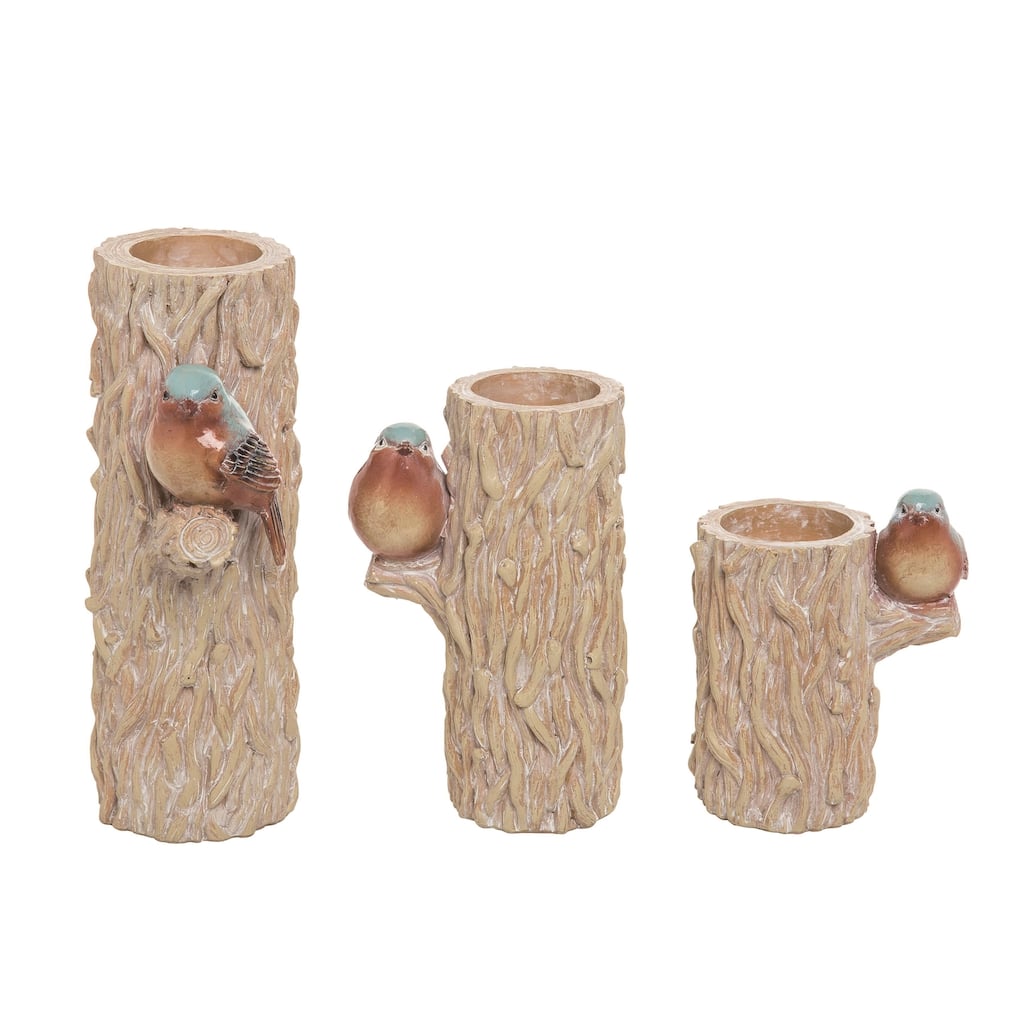 Transpac Resin 8 in. Brown Spring Bird Tree Pilar Candle Holder Set of 3