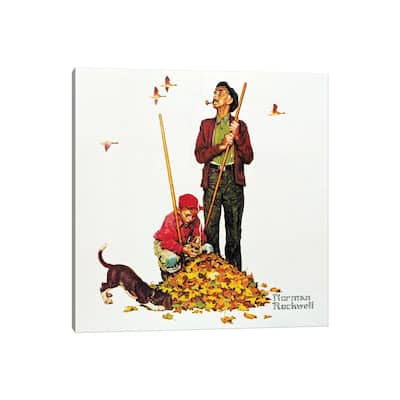 iCanvas "Grandpa and Me - Raking Leaves" by Norman Rockwell Canvas Print