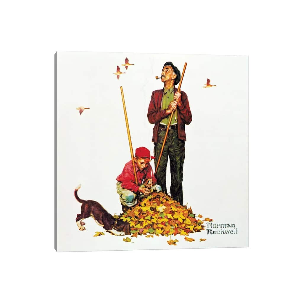 iCanvas "Grandpa and Me - Raking Leaves" by Norman Rockwell Canvas Print