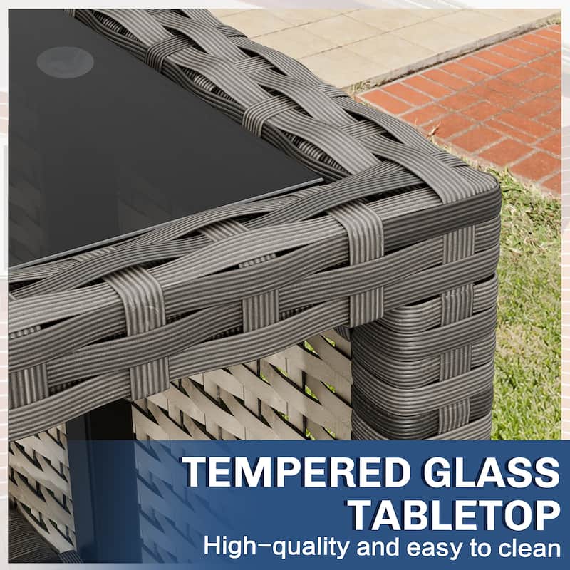 3-Piece Outdoor Wicker Sectional Sofa Set, Patio Furniture with Chaise Lounge & Coffee Table - N/A