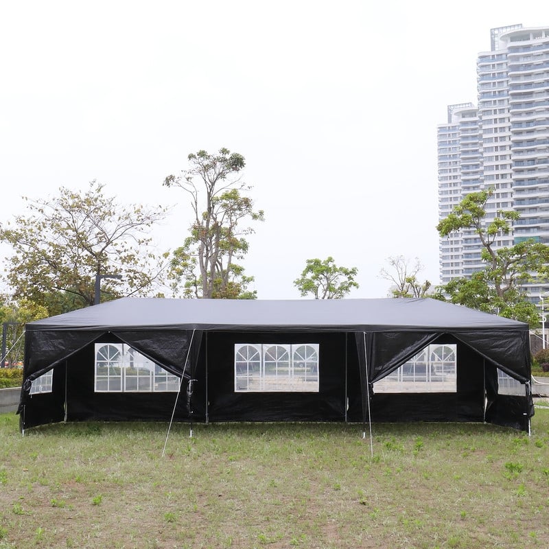 10'x30' Outdoor Party Tent with 8 Removable Sidewalls, Waterproof Canopy Patio Wedding Gazebo, Black - Black