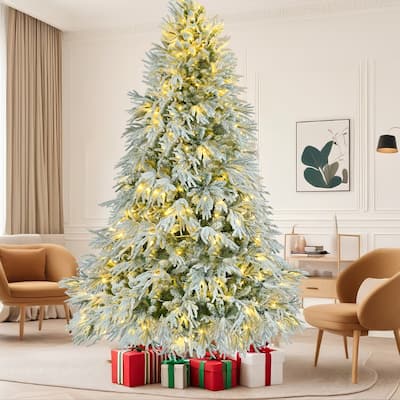 Snow Flocked Artificial Christmas Tree, 7.5ft with Multi-Color LED Lights and 1389 Branch Tips for Holiday Office Home Decor