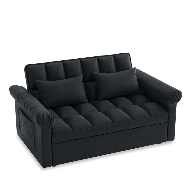 3 in 1 Convertible Sleeper Sofa Bed, Futon Couches with Pillows and Side Pocket, Small Loveseat with Adjustable Backrest