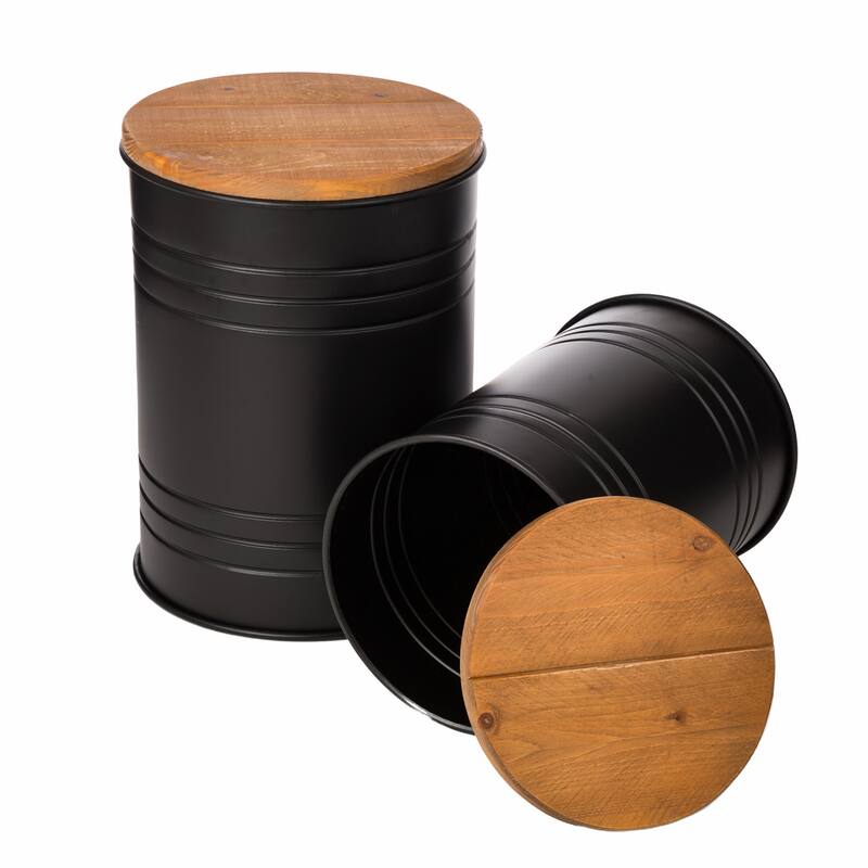 Glitzhome Industrial Farmhouse Round Storage Side Tables (Set of 2)