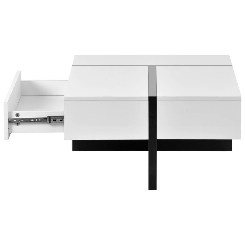 Modern Black and White Coffee Table with Drawer, 45.2" x 25.5", Contemporary Living Room Center Table