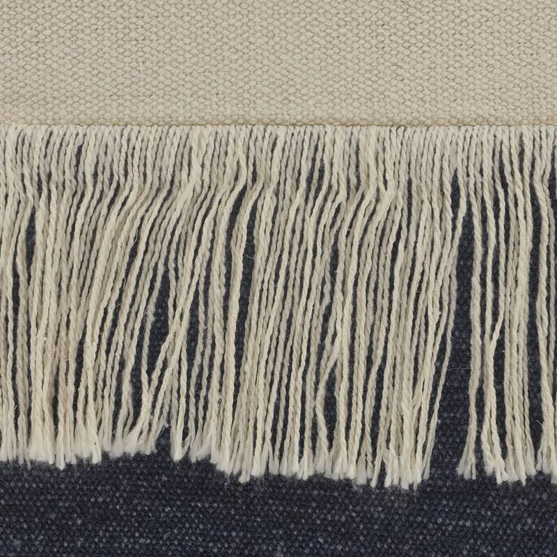 20" Blue and White Fringe Color Block Square Throw Pillow