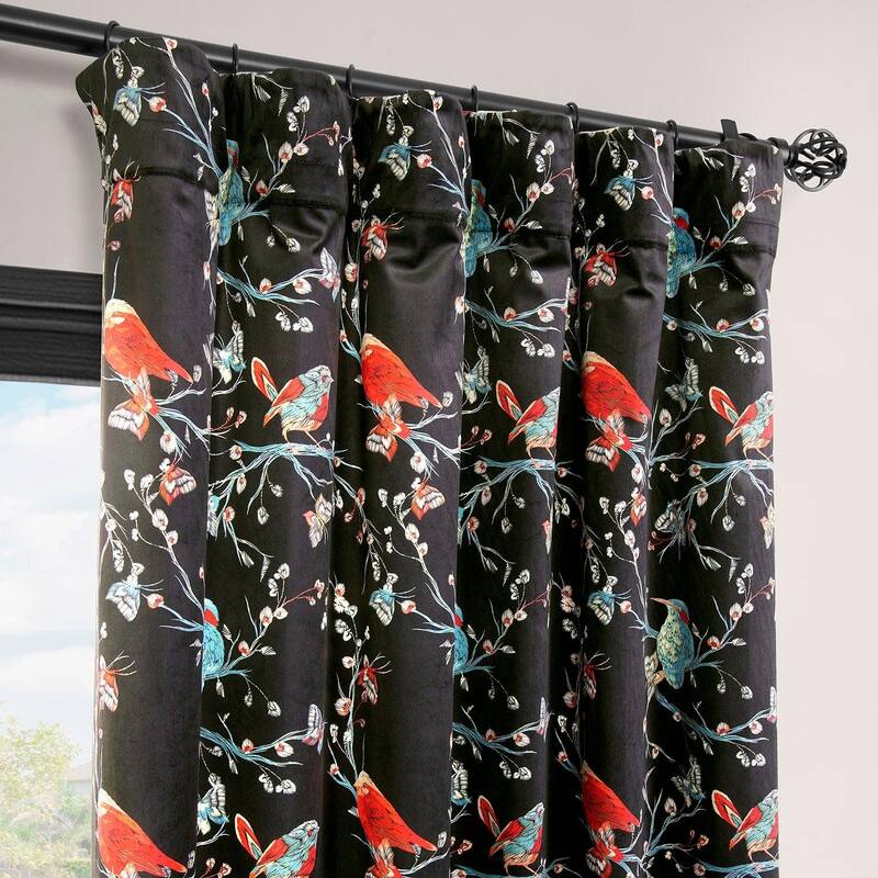 Exclusive Fabrics Botanic Garden Barcelona Velvet Curtain (1 Panel) Room Darkening Curtains For Bedroom & Living Room Curtains