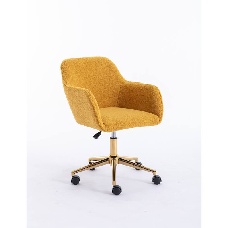 Modern Upholstered Home Office Chair with Adjustable Height & Gold Metal Legs, 360° Swivel