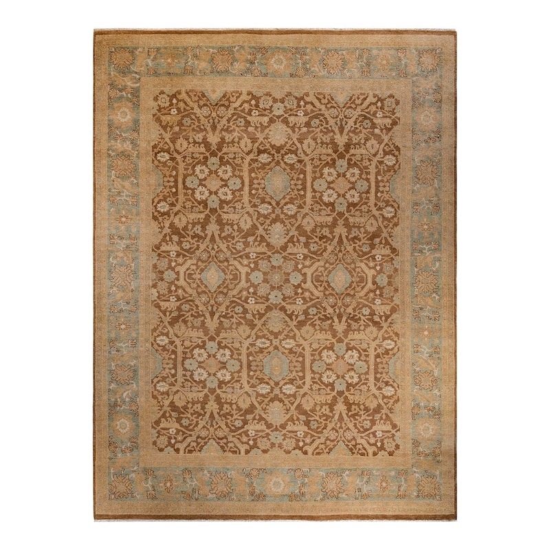 Overton Hand Knotted Wool Vintage Inspired Modern Contemporary Eclectic Brown Area Rug - 9' 0" x 11' 10"