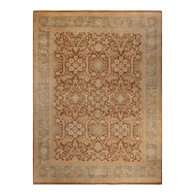 Overton Hand Knotted Wool Vintage Inspired Modern Contemporary Eclectic Brown Area Rug - 9' 0" x 11' 10"