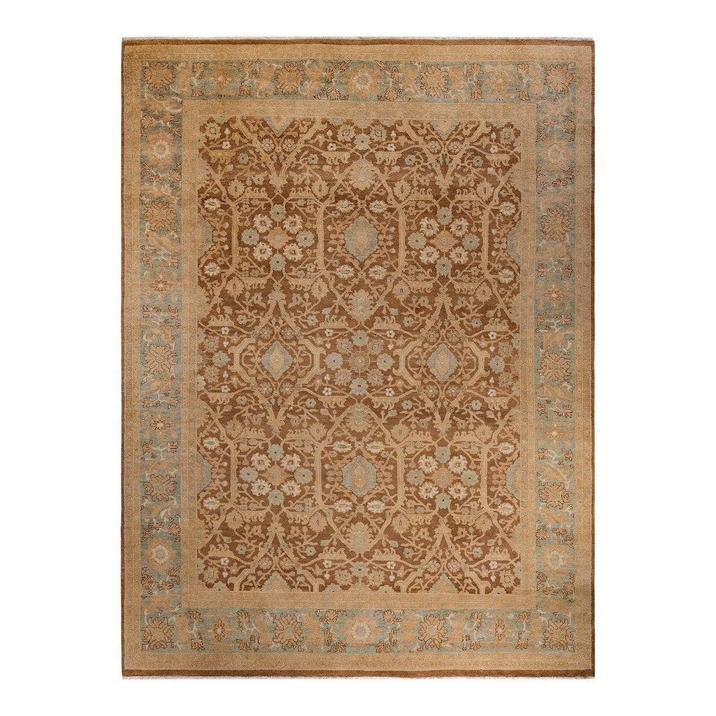 Overton Hand Knotted Wool Vintage Inspired Modern Contemporary Eclectic Brown Area Rug - 9' 0" x 11' 10"