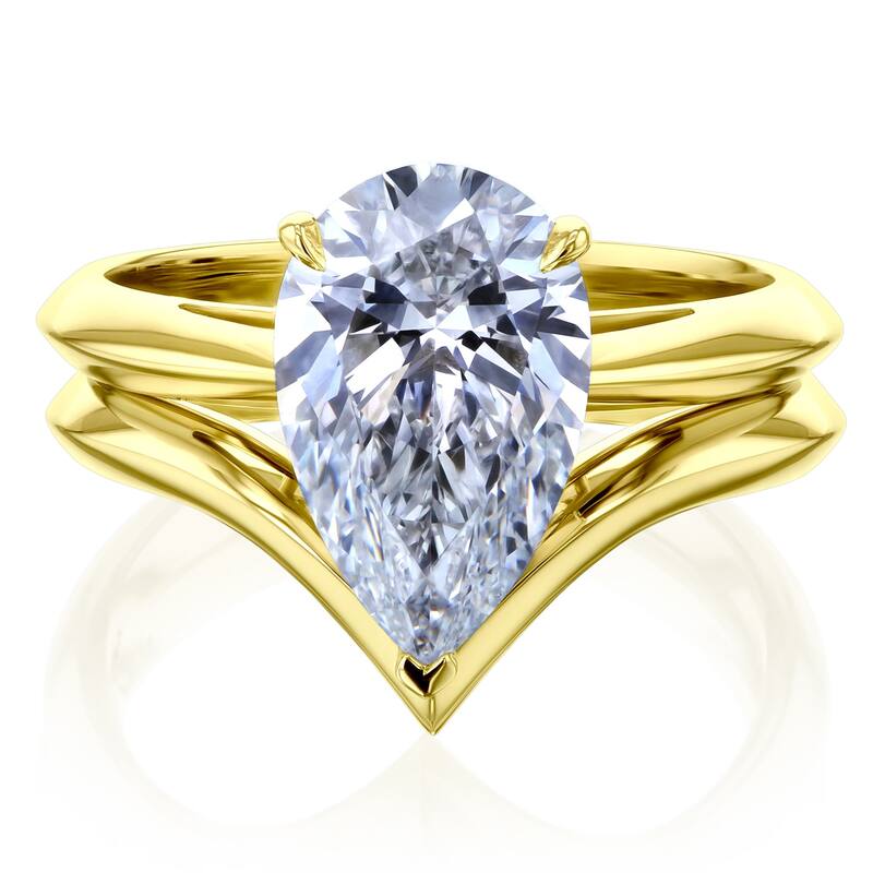 Kobelli 3 Carats Pear Lab Grown Diamond Certified 14k Solid Gold Paris Chevron 2pc Bridal Set - Yellow - 6