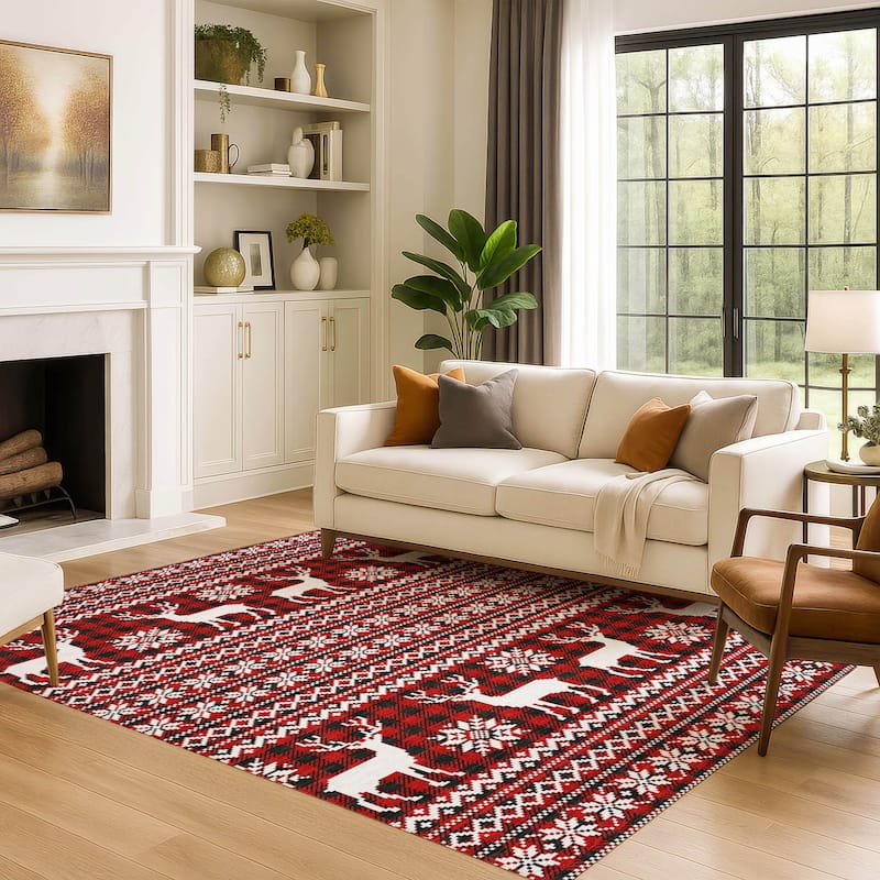 Premium Washable Super Soft Christmas Reindeer Mayfield Rug