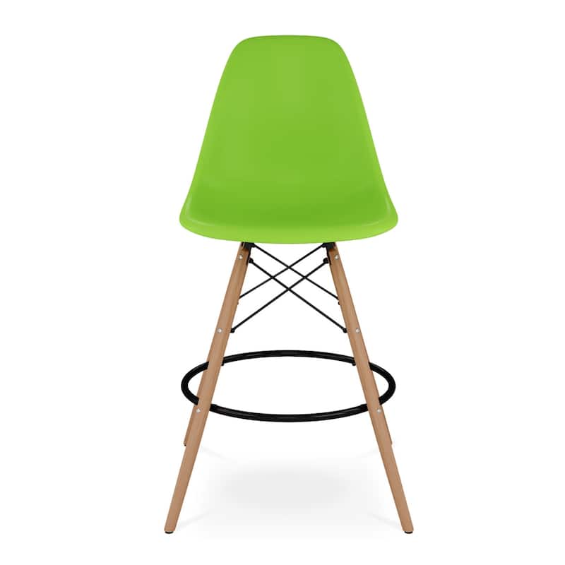 Plastic Seat Brown Wood Counter Height Bar Chair with Footrest - 21” x 22” x 41” (D x W x H)