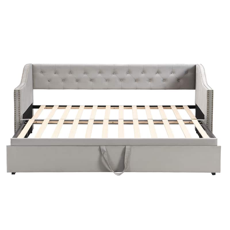 Twin Size Upholstered daybed with Pop Up Trundle - Grey