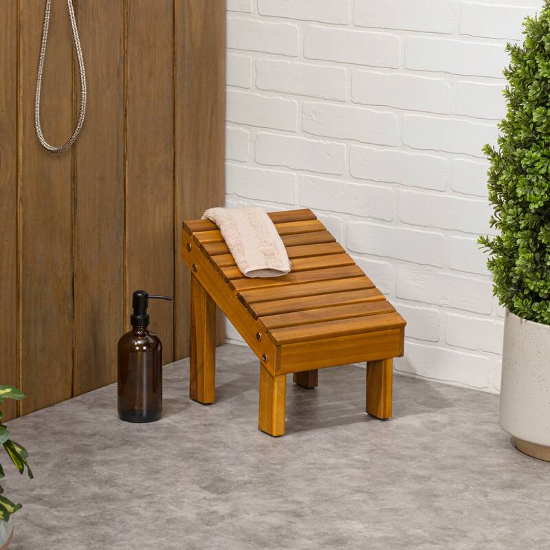 Saru 11.8" Traditional Classic Solid Acacia Wood Shower Shaving Foot Stool, By JONATHAN Y