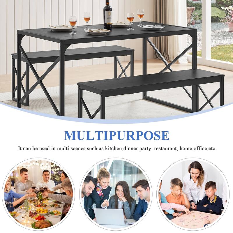 Javlergo 3-Piece Dining Table Set, 43"/55" Modern Wood Table Top Dining Table Set with Bench