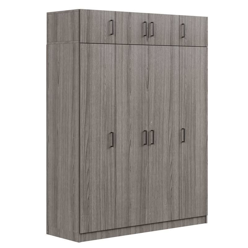 4-Door Wardrobe Armoire with Drawer and Overhead Cabinet Clothes Storage Cabinet for Bedroom