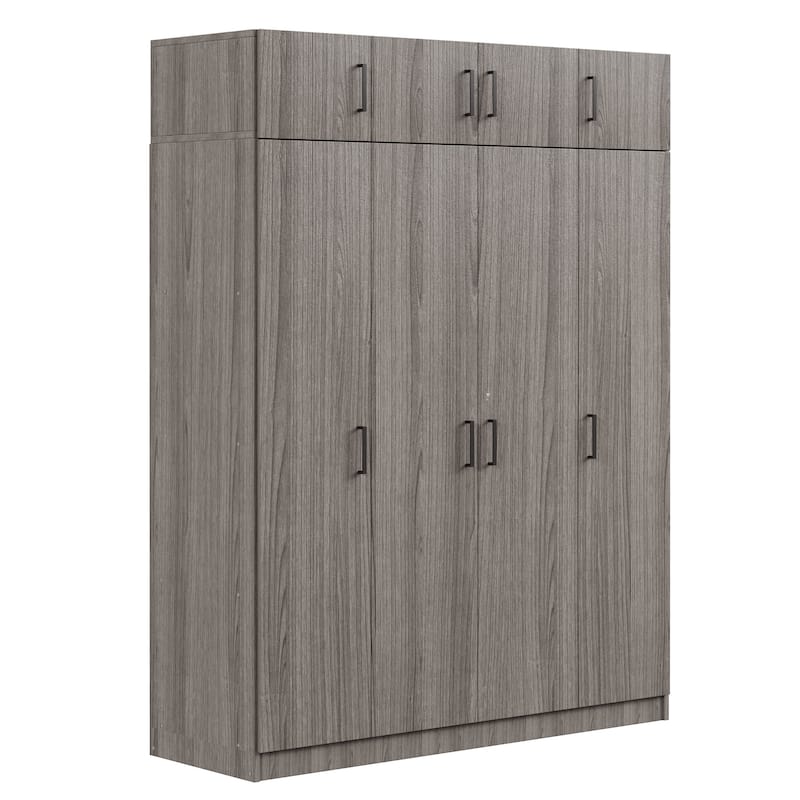 Gray Wardrobe Armoires Closet Storage Cabinet with Lock Drawer, Top Cabinet & Hanging Clothes Rod for Rental Housing Bedroom